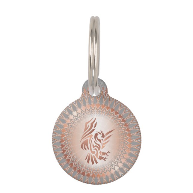 Médaillon Pour Animaux Owl Et Mandala Rose Gold Ajouter Nom Et Adresse (Devant)