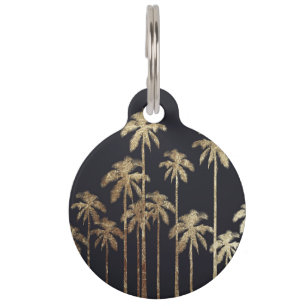 Médaillon Pour Animaux Palmiers tropicaux d'or fascinant sur le noir