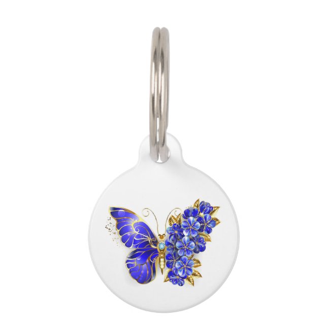 Médaillon Pour Animaux Papillon saphir à fleurs (Devant)
