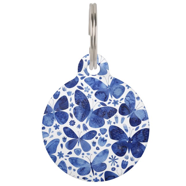 Médaillon Pour Animaux Papillons Aquarelle Bleu (Devant)