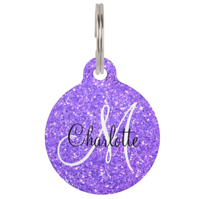 Médaillon Pour Animaux Parties scintillant pétillante violette monogrammé (Devant)