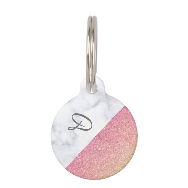 Médaillon Pour Animaux Parties scintillantes roses d'or de marbre blanc (Devant)