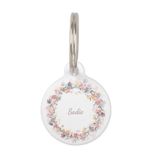 Médaillon Pour Animaux Pastel Floral Nom de la couronne personnalisée Tél