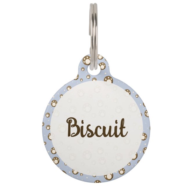 Médaillon Pour Animaux Pâtes de biscuits empreinte de patte motif bleu cl (Devant)
