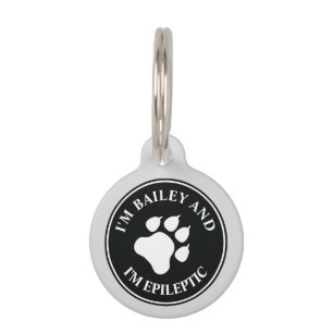 Médaillon Pour Animaux Patte de chien noir et blanc avec texte épileptiqu