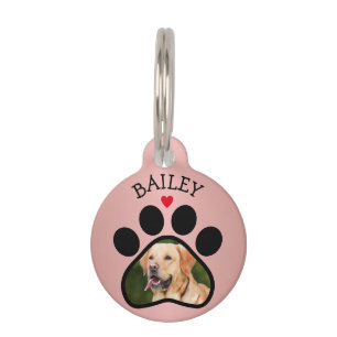 Médaillon Pour Animaux Pawprint Heart Nom photo Animal Chien Chat Rose Or