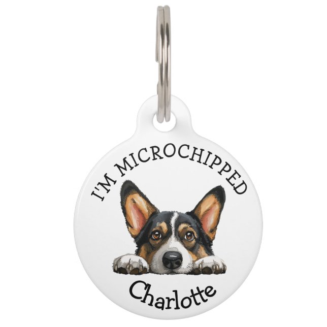 Médaillon Pour Animaux Peeking Black Corgi Chiot Personnalisé (Devant)