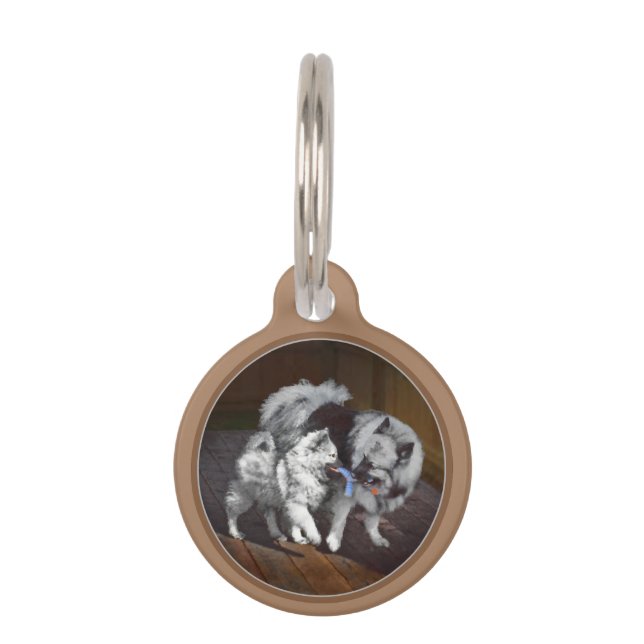 Médaillon Pour Animaux Peinture Keeshond Playtime - Jolie art original ch (Devant)