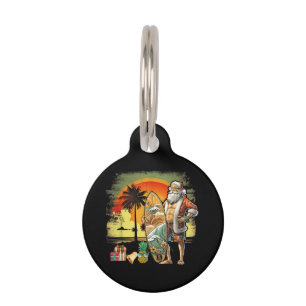 Médaillon Pour Animaux Père Noël de surf d'été tropical 6 Pack Noël