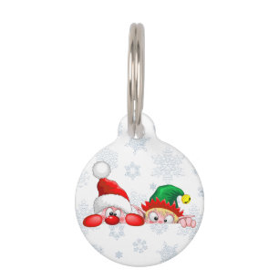 Médaillon Pour Animaux Père Noël et Elf Cute et drôle Caractères Pékin