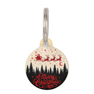 Médaillon Pour Animaux Père Noël Sleigh Joyeux Noël Forêt Scène Art"