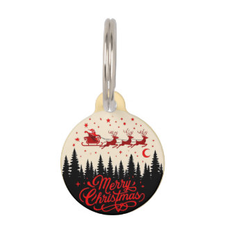Médaillon Pour Animaux Père Noël Sleigh Joyeux Noël Forêt Scène Art"