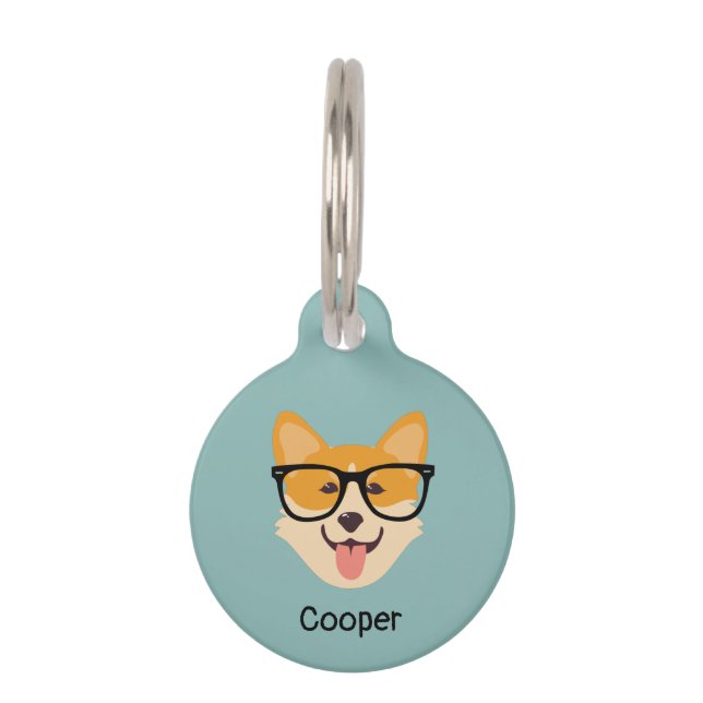 Médaillon Pour Animaux Persolanisé Funny Hipster Corgi (Devant)
