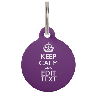 Médaillon Pour Animaux Personalisé KEEP CALM Votre texte sur Décor violet