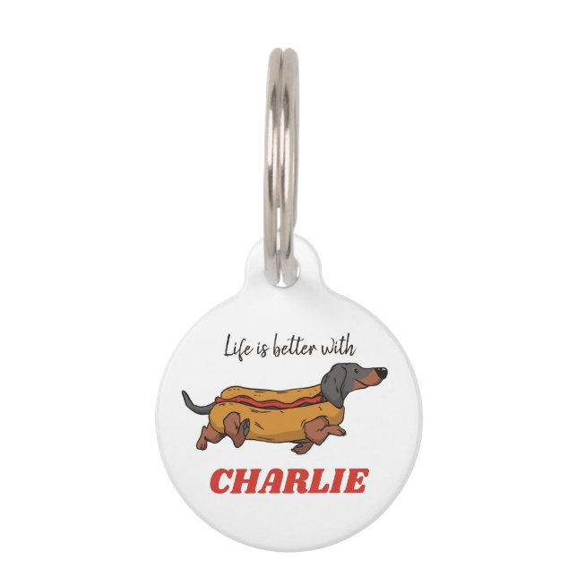 Médaillon Pour Animaux Personnalisé Dachshund Hotdog Amoureux des chiens  (Devant)