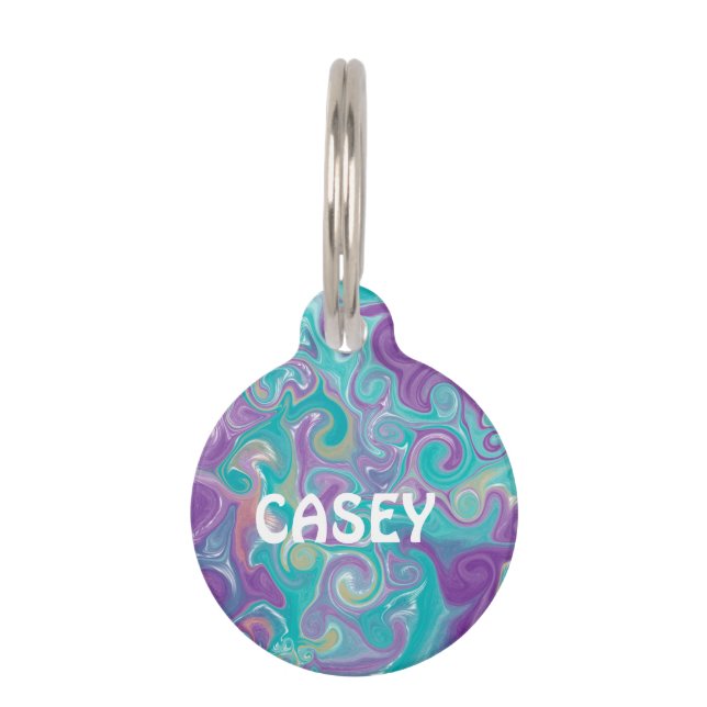 Médaillon Pour Animaux Personnalisé violet, bleu, or et Turquoise (Devant)