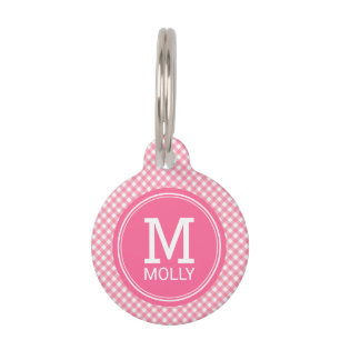 Médaillon Pour Animaux Personnaliser Country Baby Pink En vichy Monogramm