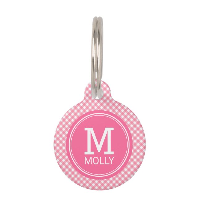 Médaillon Pour Animaux Personnaliser Country Baby Pink En vichy Monogramm (Devant)