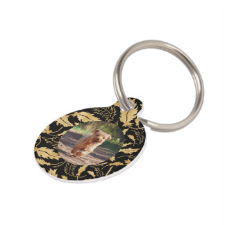 Médaillon Pour Animaux Personnaliser Feuille d'Or Fausse sur Noir Chien P