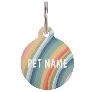 Médaillon Pour Animaux PERSONNALISER IT Rainbow Retro Stripes colorées am