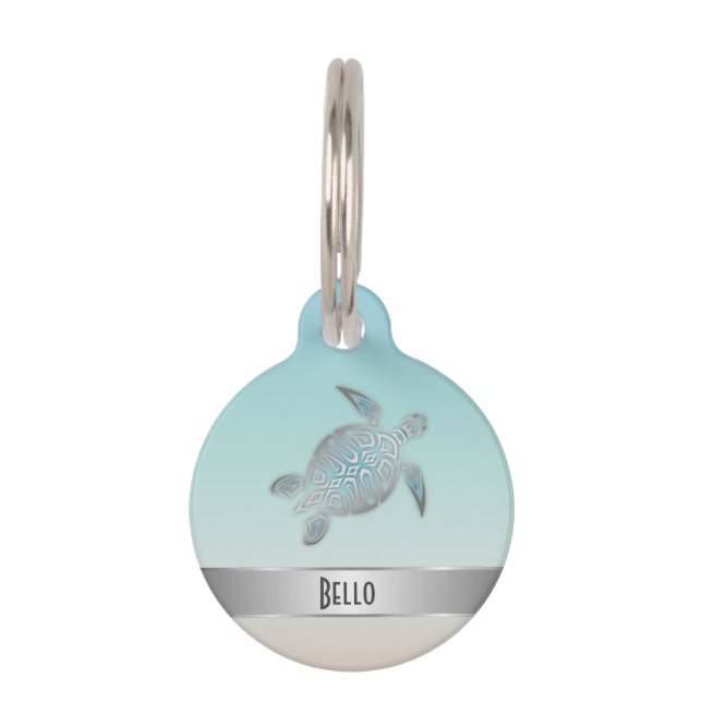 Médaillon Pour Animaux Personnaliser la tortue marine en argent (Devant)