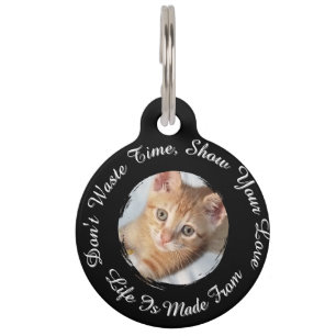 Médaillon Pour Animaux Photo de chat avant et arrière, nom, texte, rempla