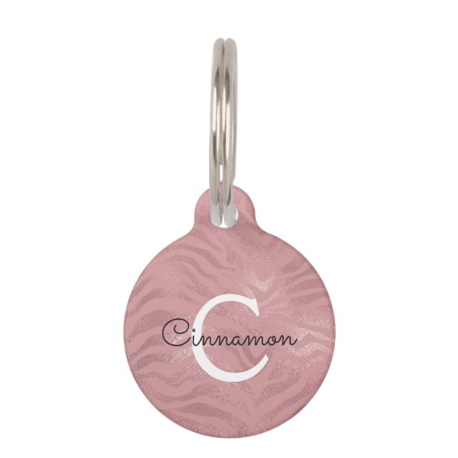 Médaillon Pour Animaux Pink Rose Gold Cheetah Imprimer Monogramme Nom (Devant)