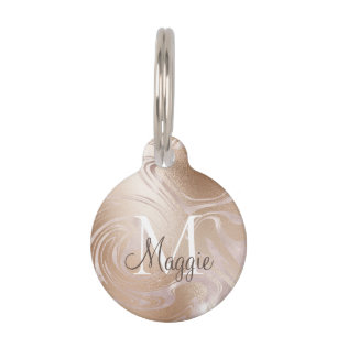 Médaillon Pour Animaux Pink Rose Gold Foil Étincelle Marbre Nom P