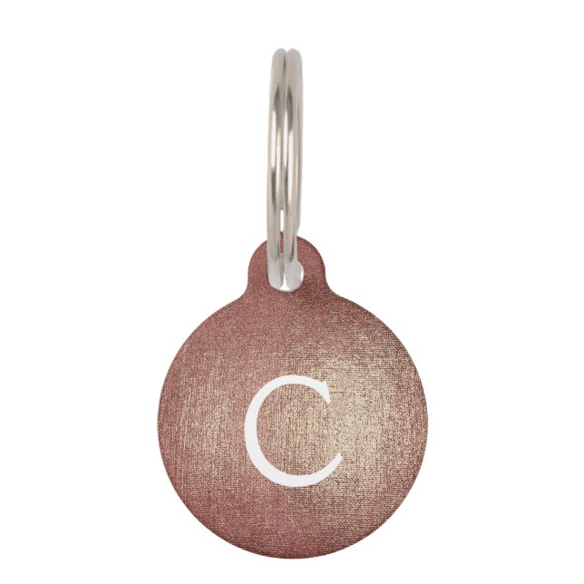 Médaillon Pour Animaux Pink Rose Gold Foil Metallic Monogramme Nom (Devant)