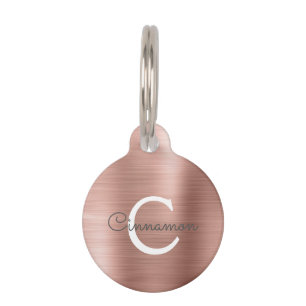 Médaillon Pour Animaux Pink Rose Gold Foil Metallic Monogramme Nom