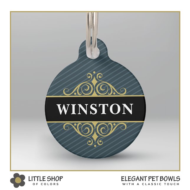 Médaillon Pour Animaux Pinstripe en or noir Customisé (Créateur téléchargé)