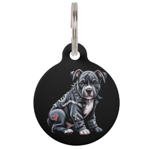Médaillon Pour Animaux Pitbull en patchwork denim gothique rockeur branch