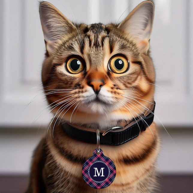 Médaillon Pour Animaux Plaid monogrammé rouge et bleu (Créateur téléchargé)