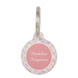 Médaillon Pour Animaux Plaque personnalisée pour chat rose avec noeuds pa