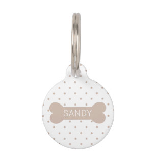 Médaillon Pour Animaux Points beige et os de chien & Info personnalisée s