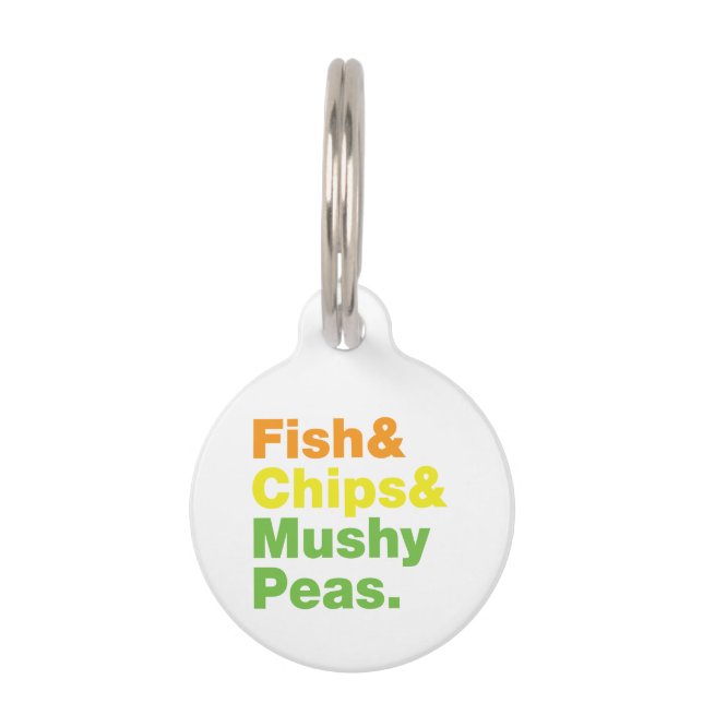 Médaillon Pour Animaux Poissons & Chips & Pois Musqués. (Devant)