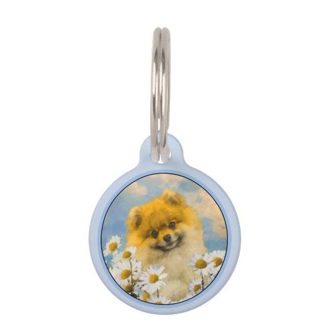 Médaillon Pour Animaux Poméranien dans Daisies Peinture - Art Chien origi (Devant)