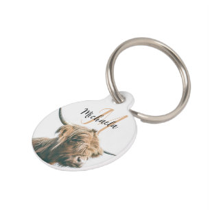 Médaillon Pour Animaux Portrait de vache Highland nom personnalisé monogr