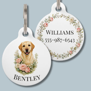 Médaillon Pour Animaux Portrait Floral Labrador