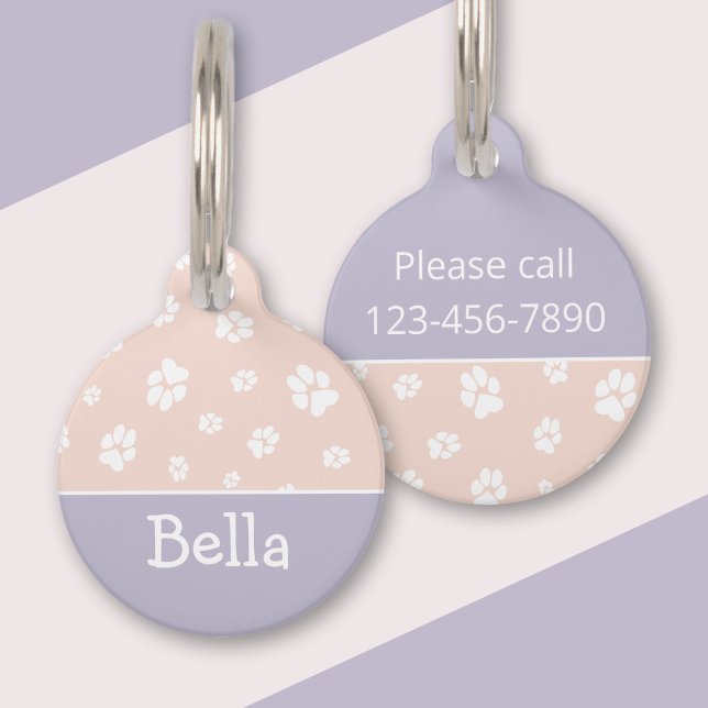 Médaillon Pour Animaux Pretty Pastel Pink Purple Nom du Motif Empreinte d (Créateur téléchargé)