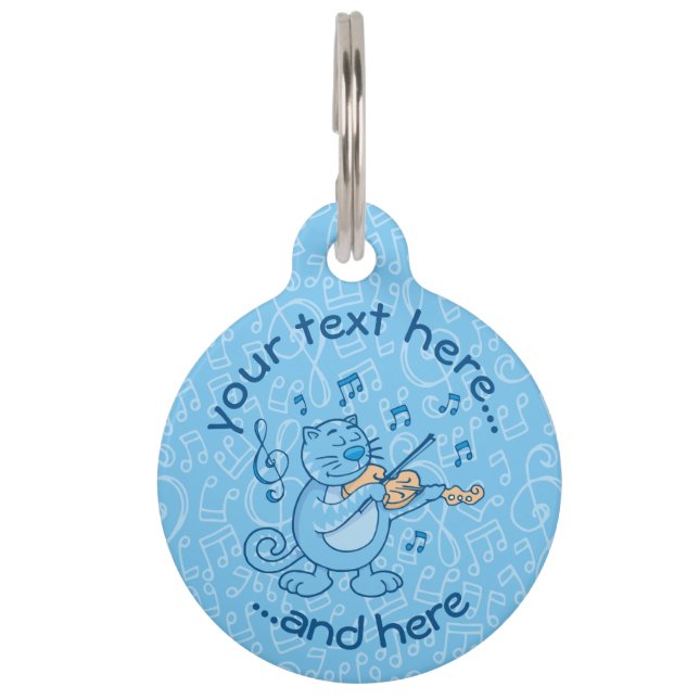 Médaillon Pour Animaux Puce Nom de Chat Bleu avec Violon (Devant)