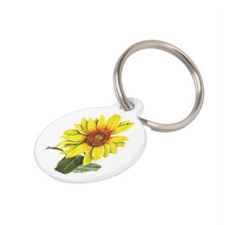 Médaillon Pour Animaux Puce ronde tournesol