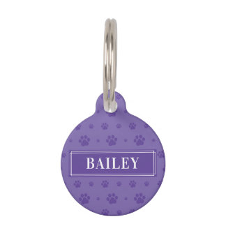 Médaillon Pour Animaux Purple Paws Custom Chig Name Round Pet ID balise
