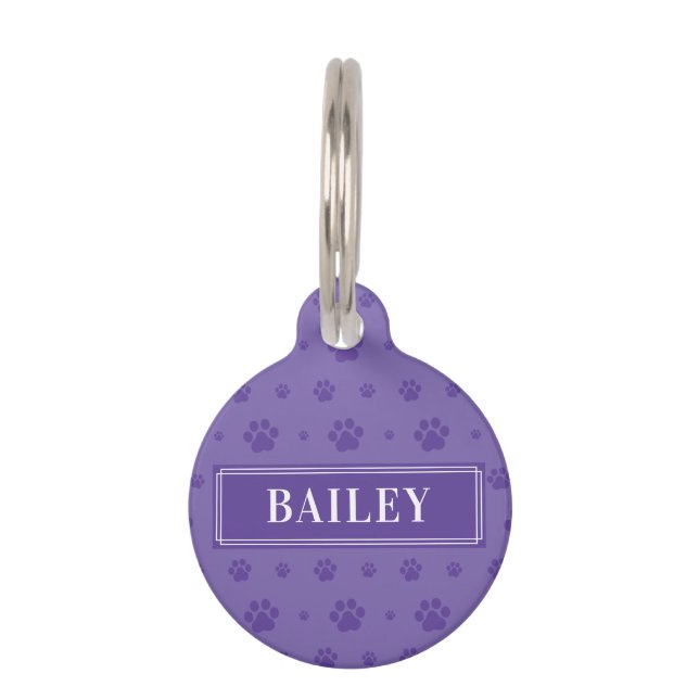 Médaillon Pour Animaux Purple Paws Custom Chig Name Round Pet ID balise (Devant)