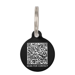 Médaillon Pour Animaux QR Code noir scannable contact sans contact Info