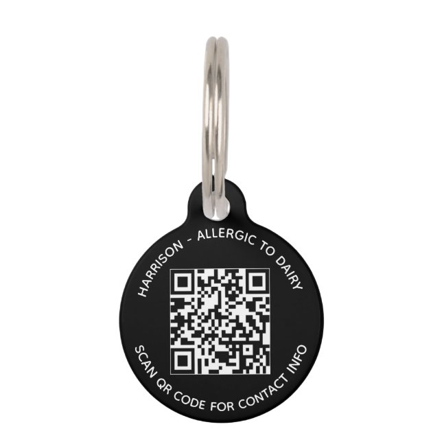 Médaillon Pour Animaux QR Code scannable sans contact Info texte personna (Devant)