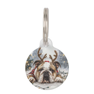Médaillon Pour Animaux Renne de Noël Bouledogue Anglais