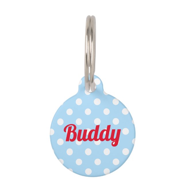 Médaillon Pour Animaux Retro Blue Pois Chien Pup Chat Kitty Nom mignon (Devant)
