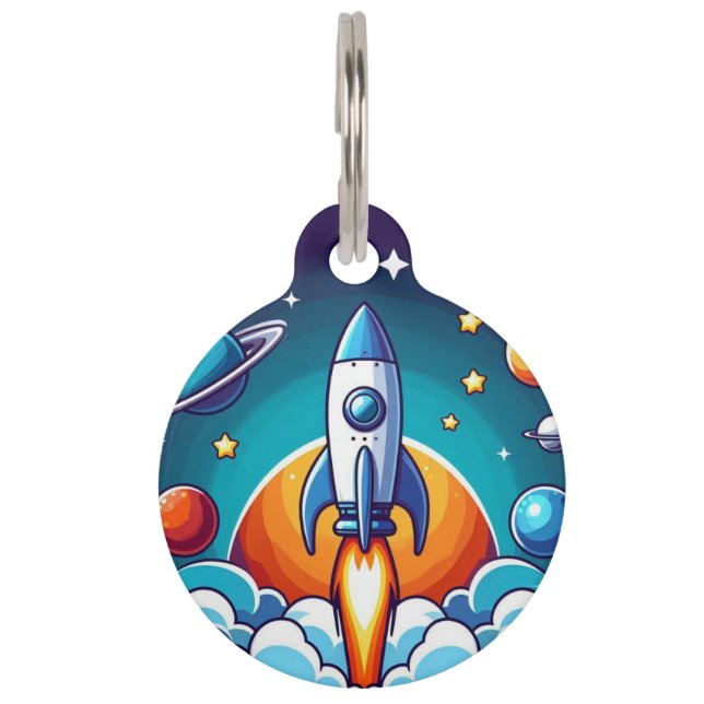 Médaillon Pour Animaux Retro, fusée spatiale (Devant)
