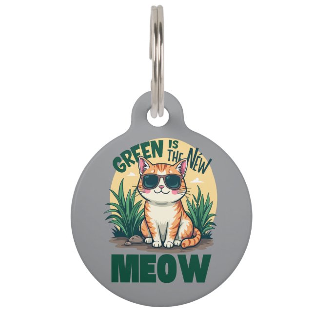 Médaillon Pour Animaux Rétro "Green is the New Meow" Cool Chat Nature Art (Devant)